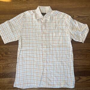VTG Ermenegildo Zegna 100% Linen Button Up Shirt Mens L Short Sleeve Plaid READ